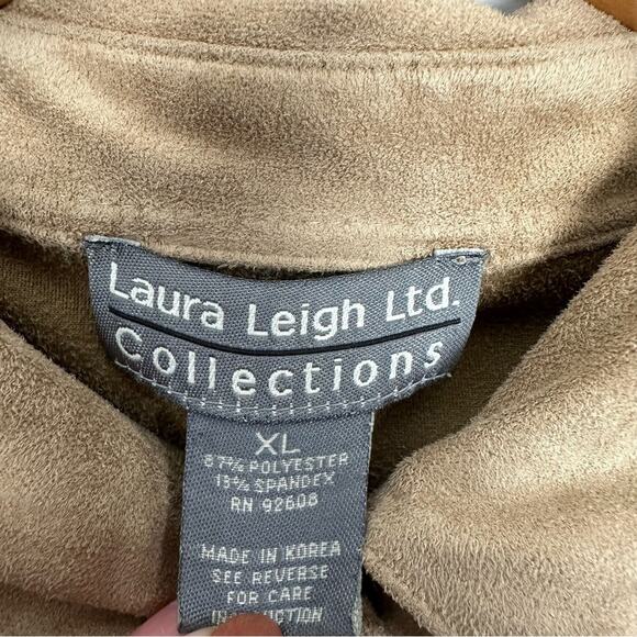 Laura Leigh Limited Camel Western Faux Suede Long Sleeve Button Up Shirt Size XL - Picture 3 of 10